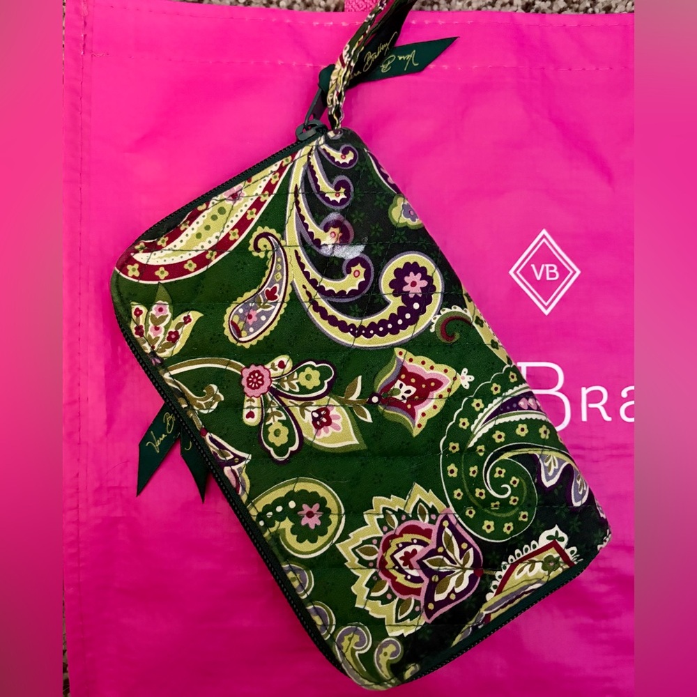 Vera Bradley LOT Chelsea Green Paisley Wallet Wristlet Clutch Pink Reusable Bag - Picture 4 of 5